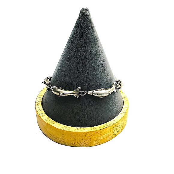 Vintage 70s Shube's Sterling Silver Dolphin Link Bracelet—Signed Statement Piece - Picture 2 of 13